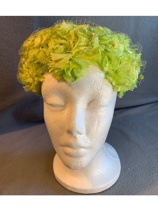 Unionmade Vintage Lime Green Floral Hat Veil Womens Size 22 Handmade USA main image 5